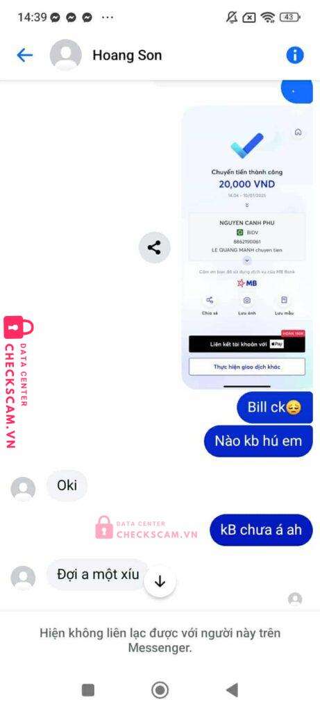 8862190061 NGUYEN CANH PHU BIDV bị cảnh báo lừa đảo scam