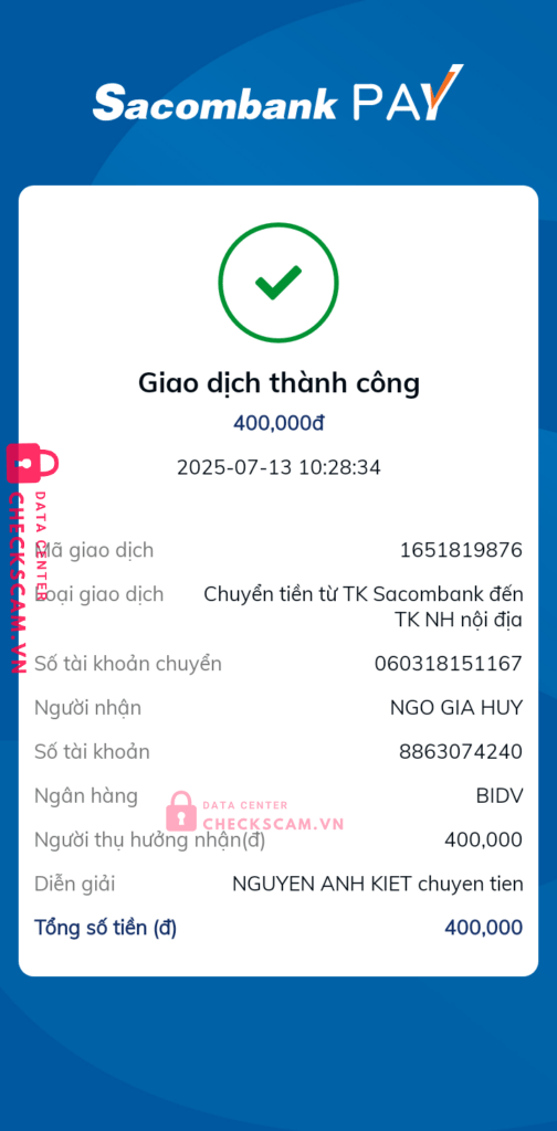 8863074240 Ngo Gia Huy BIDV bị cảnh báo lừa đảo scam