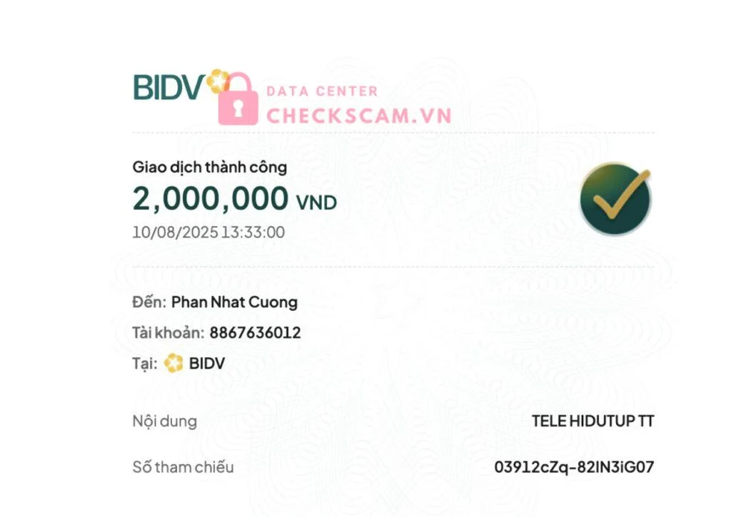 8867636012 PHAN NHAT CUONG BIDV bị cảnh báo lừa đảo scam