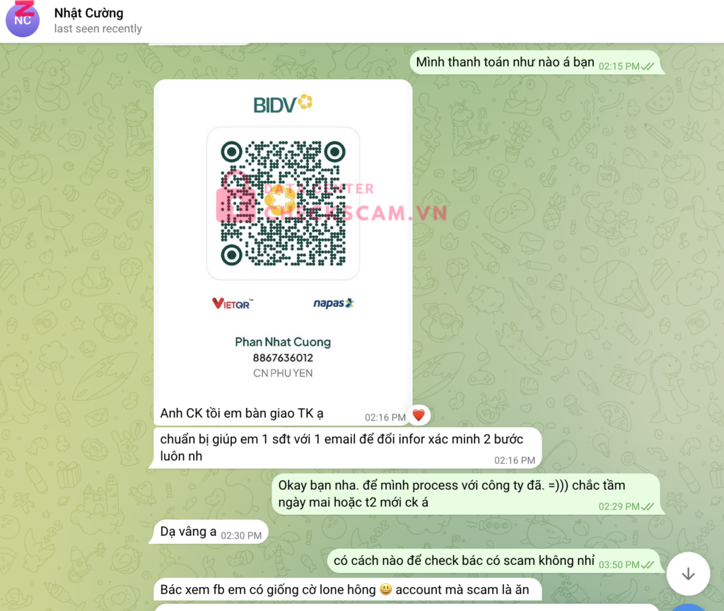8867636012 PHAN NHAT CUONG BIDV bị cảnh báo lừa đảo scam