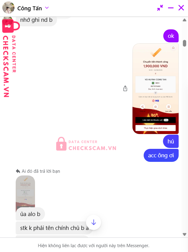 8871895460 VO HUYNH CONG TAN BIDV bị cảnh báo lừa đảo scam