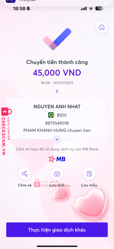 8875549018 NGUYEN ANH NHAT BIDV bị cảnh báo lừa đảo scam
