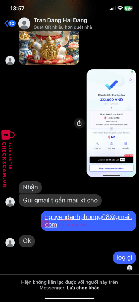 88803112008 Dang Tran Hai Dang MB bị cảnh báo lừa đảo scam