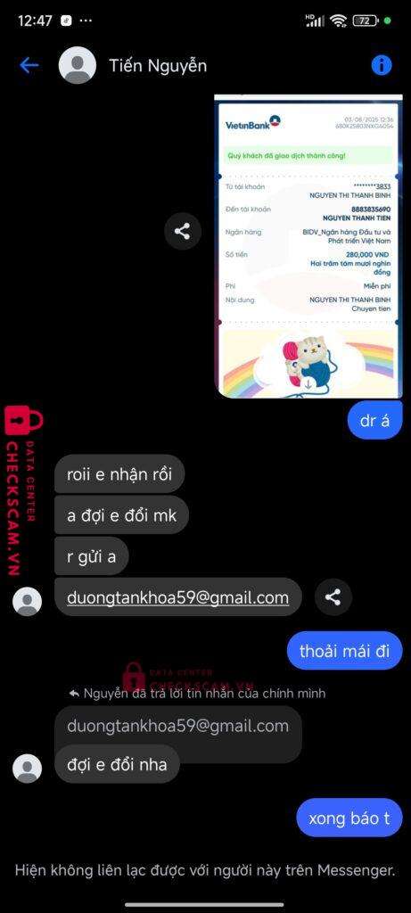 8883835690 NGUYEN THANH TIEN BIDV bị cảnh báo lừa đảo scam