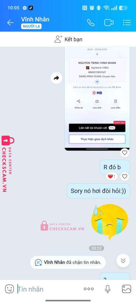 8888372850327 NGUYEN TRINH VINH NHAN Agribank bị cảnh báo lừa đảo scam