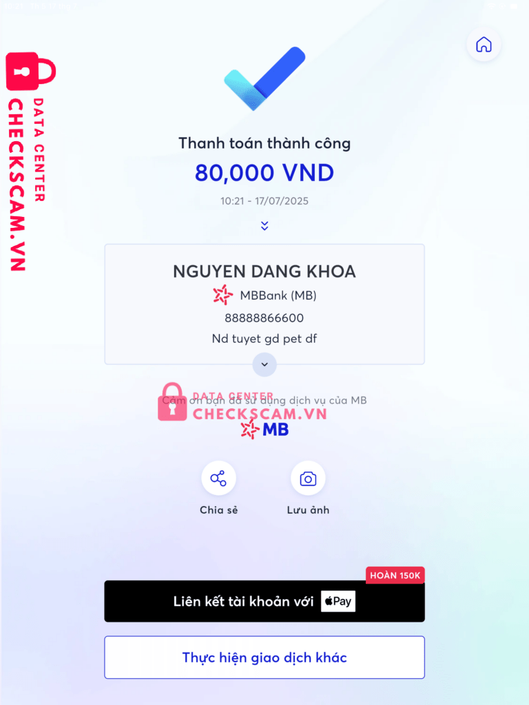 88888866600 Nguyen Dang Khoa MB bị cảnh báo lừa đảo scam