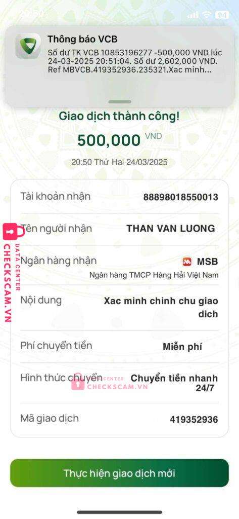 88898018550013 THAN VAN LUONG MSB bị cảnh báo lừa đảo scam