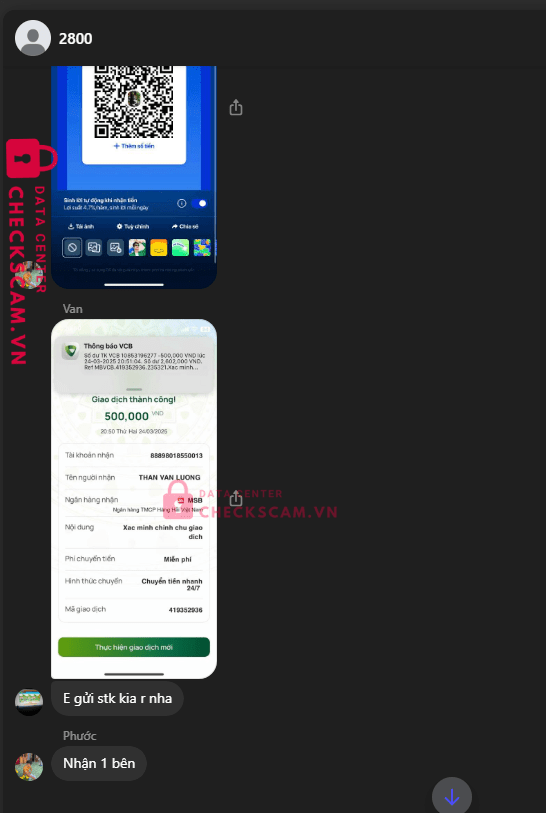 88898018550013 THAN VAN LUONG MSB bị cảnh báo lừa đảo scam