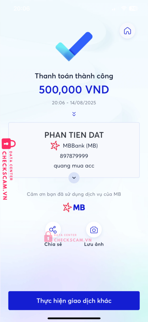897879999 PHAN TIEN DAT MB bị cảnh báo lừa đảo scam