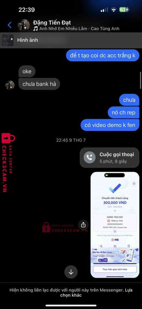 89999999990099 DANG TIEN DAT MB Bank bị cảnh báo lừa đảo scam