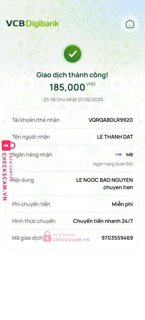 0969882538 Le Thanh Dat MB bị cảnh báo lừa đảo scam