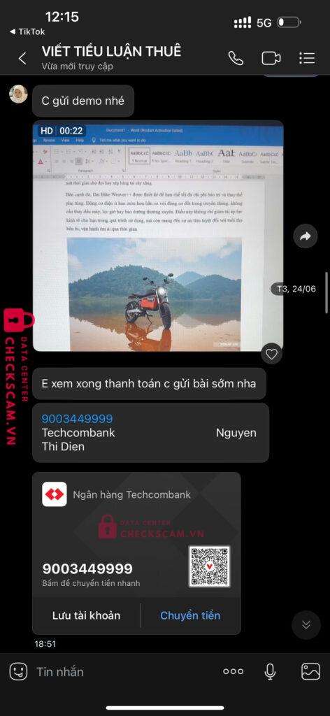 9003449999 NGUYEN THI DIEN Techcombank bị cảnh báo lừa đảo scam