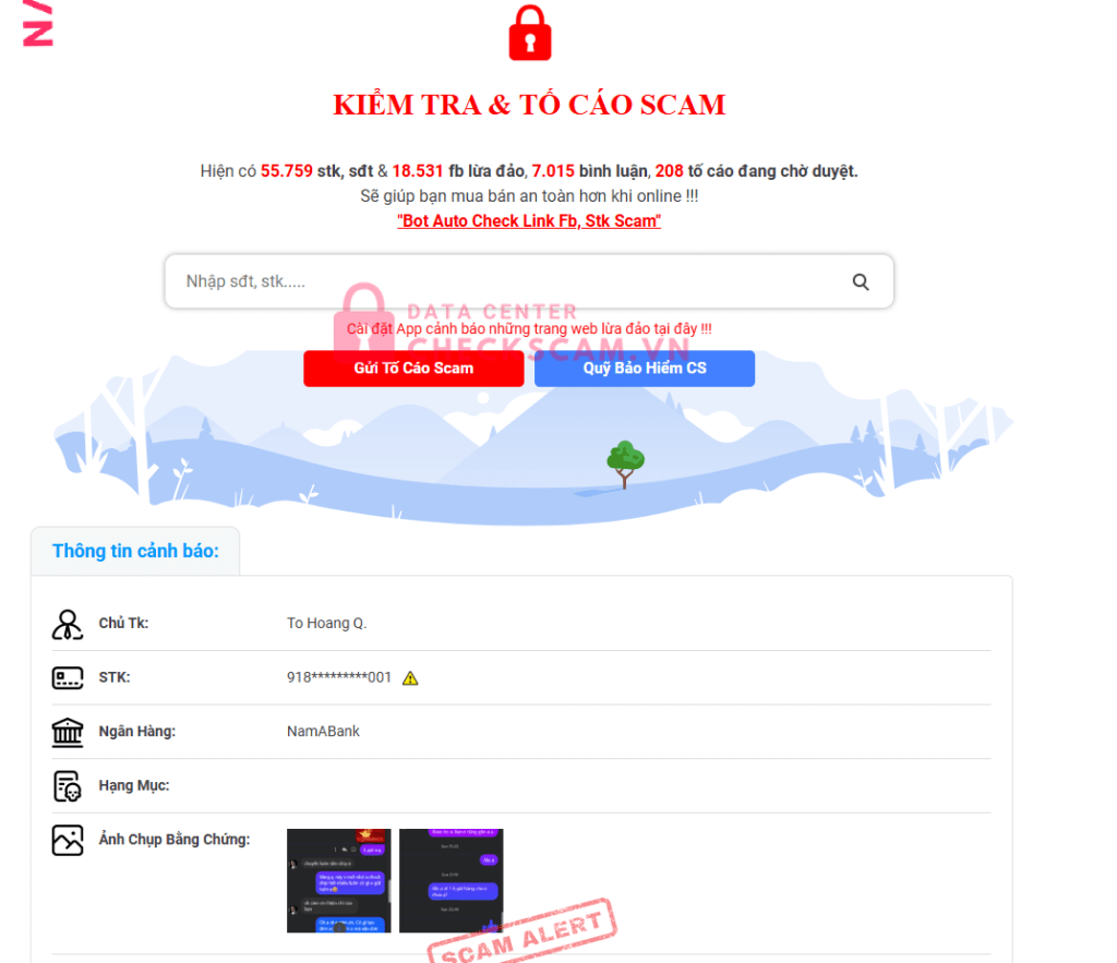 918078828100001 TO HOANG QUAN NamABank bị cảnh báo lừa đảo scam