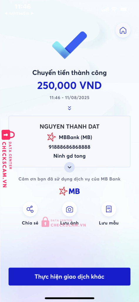 91888686868888 NGUYEN THANH DAT MB bị cảnh báo lừa đảo scam