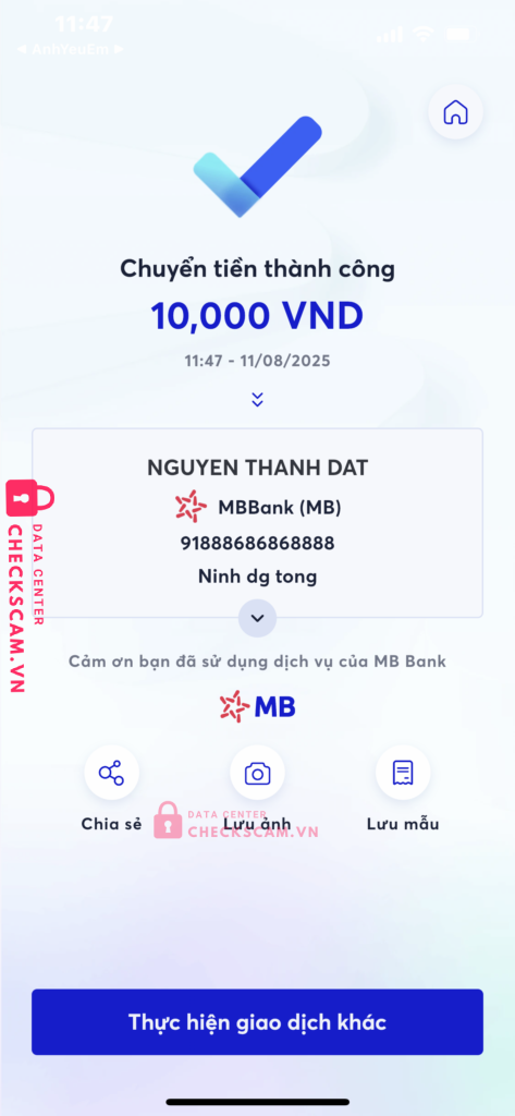 91888686868888 NGUYEN THANH DAT MB bị cảnh báo lừa đảo scam
