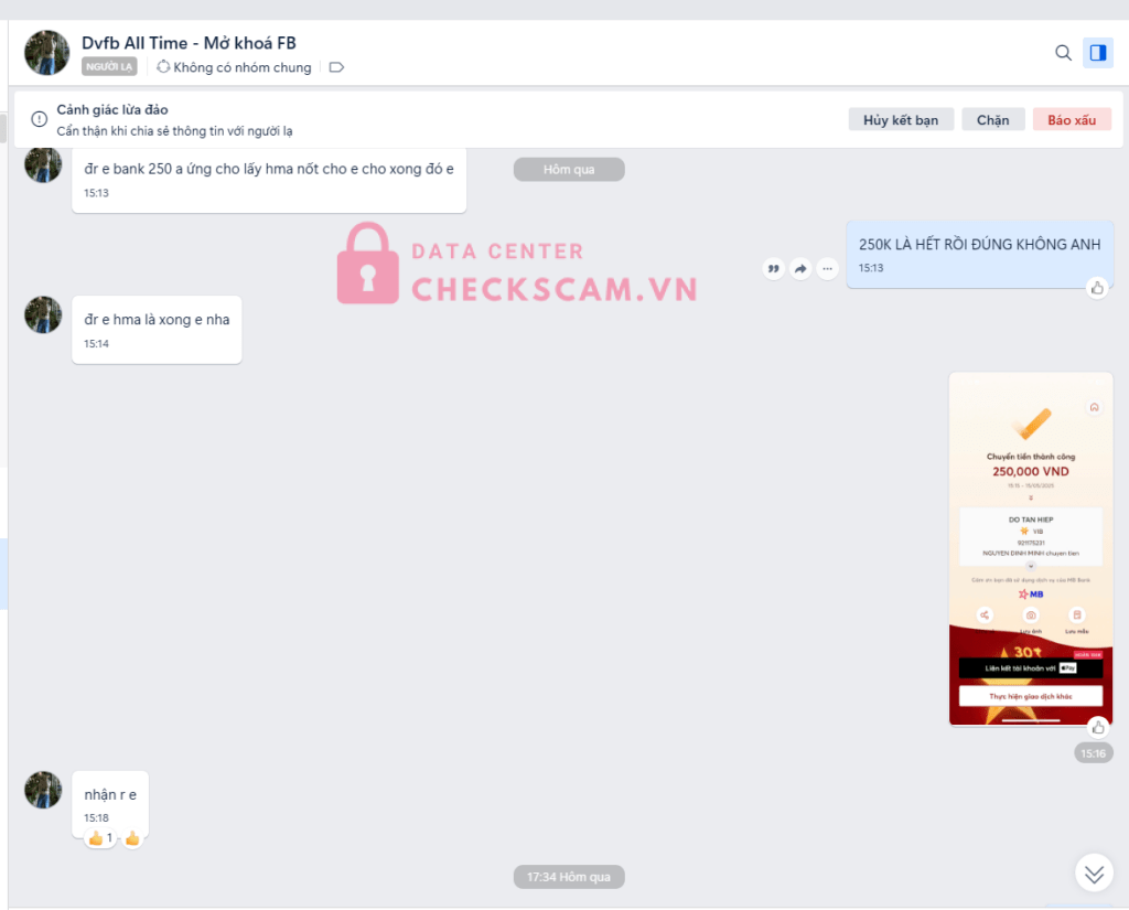 921175231 Do Tan Hiep VIB bị cảnh báo lừa đảo scam