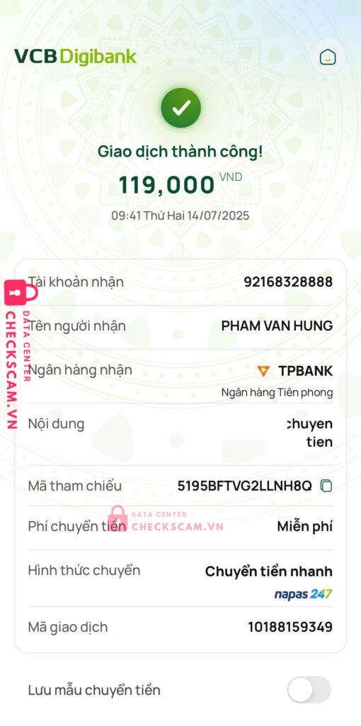 92168328888 Pham Van Hung TP BANK bị cảnh báo lừa đảo scam
