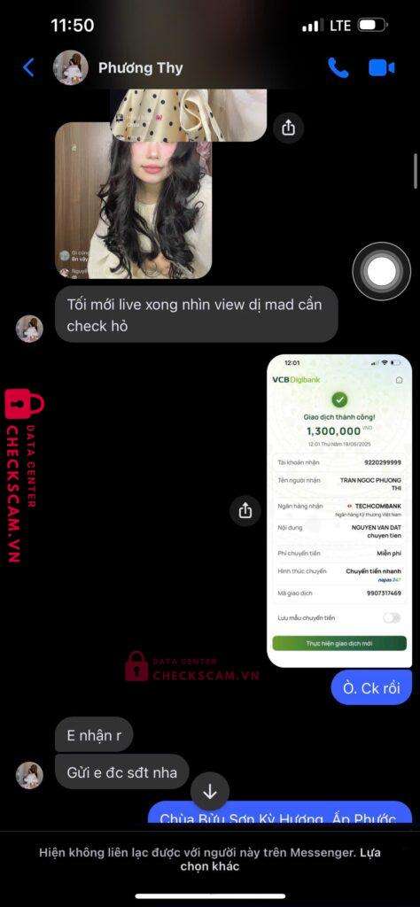 9220299999 TRAN NGOC PHUONG THI Techcombank bị cảnh báo lừa đảo scam