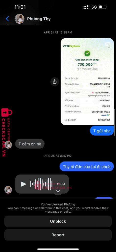 9220299999 Tran Ngoc Phuong Thi Techcombank bị cảnh báo lừa đảo scam