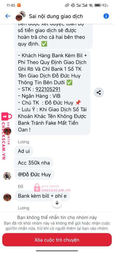 922105291 DO DUC HUY VIB bị cảnh báo lừa đảo scam