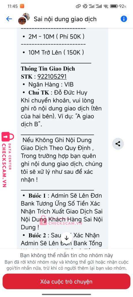 922105291 DO DUC HUY VIB bị cảnh báo lừa đảo scam