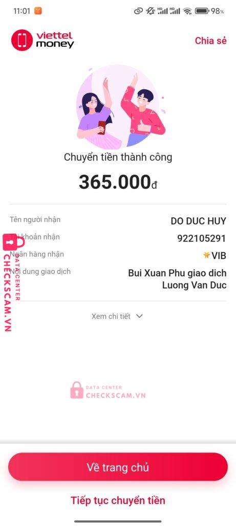 922105291 DO DUC HUY VIB bị cảnh báo lừa đảo scam