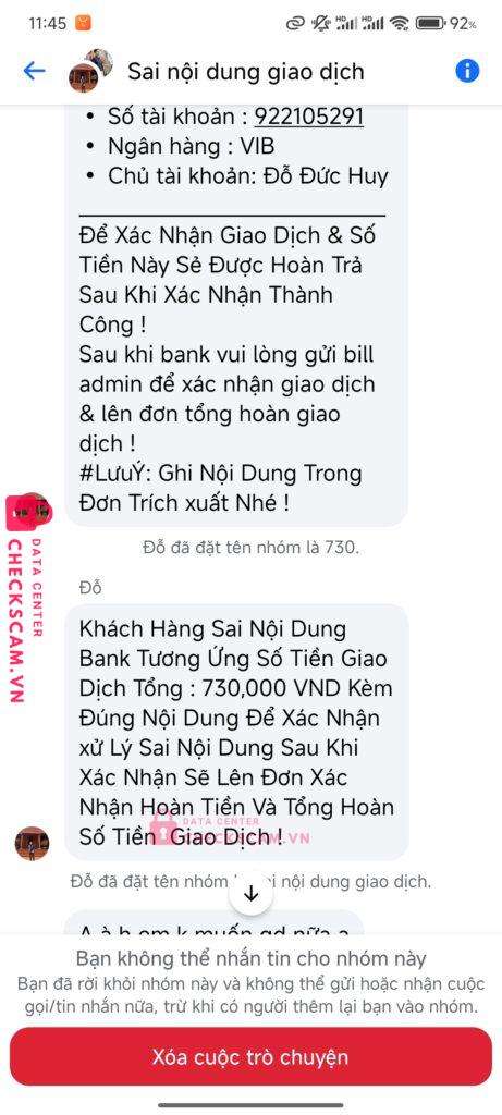 922105291 DO DUC HUY VIB bị cảnh báo lừa đảo scam