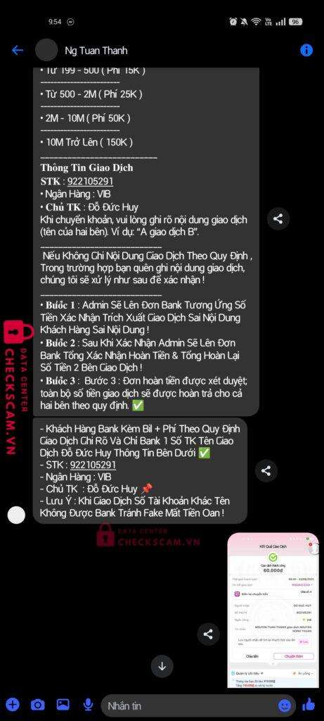 922150291 DO DUC HUY VIB bị cảnh báo lừa đảo scam
