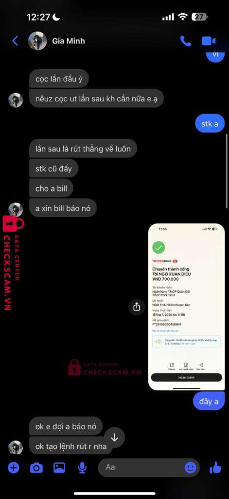 922222221202 Ngo Xuan Dieu MB bị cảnh báo lừa đảo scam