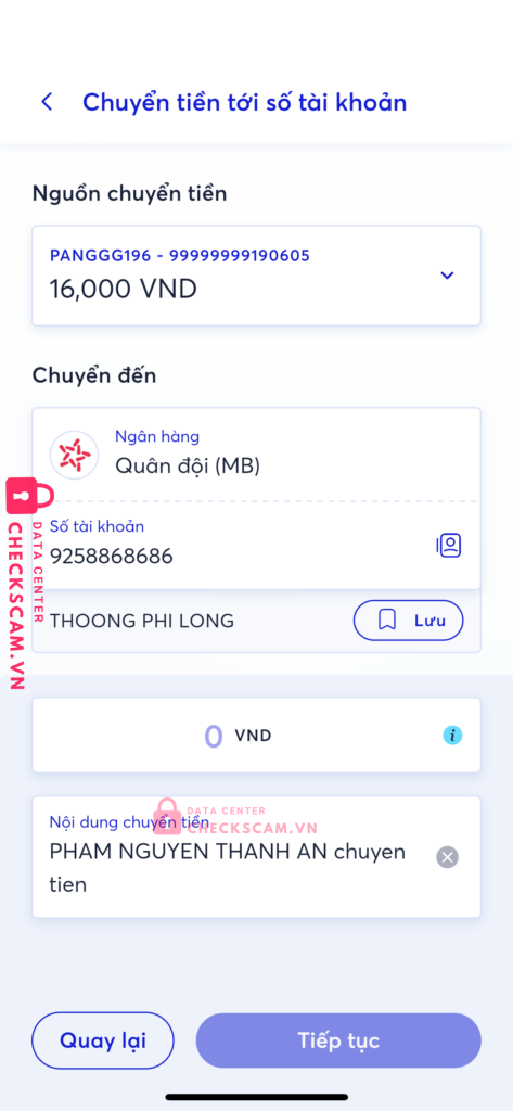 9258868686 THOONG PHI LONG MB bị cảnh báo lừa đảo scam