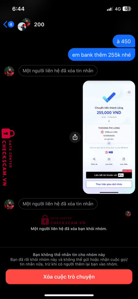 9258868686 THOONG PHI LONG MB bị cảnh báo lừa đảo scam