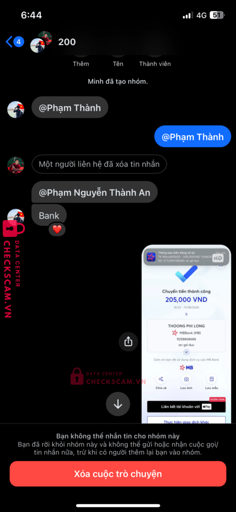 9258868686 THOONG PHI LONG MB bị cảnh báo lừa đảo scam