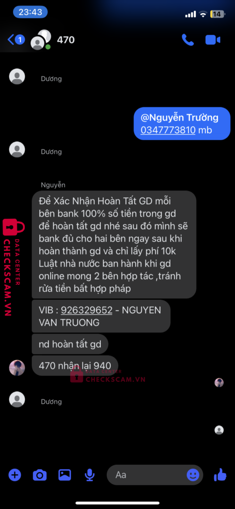926329652 NGUYEN VAN TRUONG VIB bị cảnh báo lừa đảo scam
