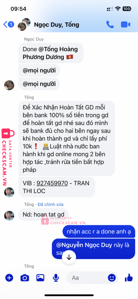 927459970 TRAN THI LOC VIB bị cảnh báo lừa đảo scam