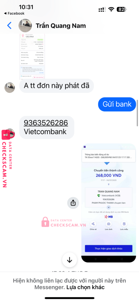 9363526286 TRAN QUANG NAM VCB bị cảnh báo lừa đảo scam