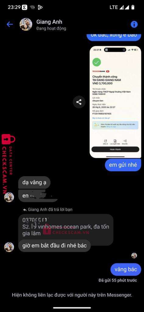 9368749961 DANG GIANG NAM VCB bị cảnh báo lừa đảo scam