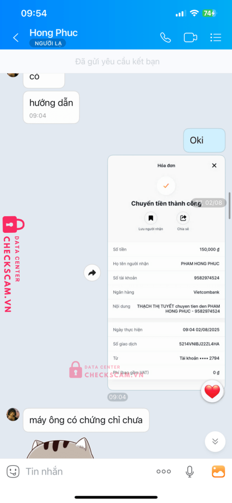 9582974524 PHAM HONG PHUC Vietcombank bị cảnh báo lừa đảo scam
