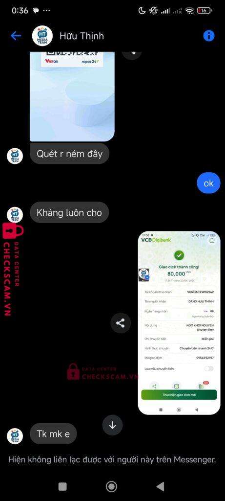 961099999 DANG HUU THINH MB bị cảnh báo lừa đảo scam