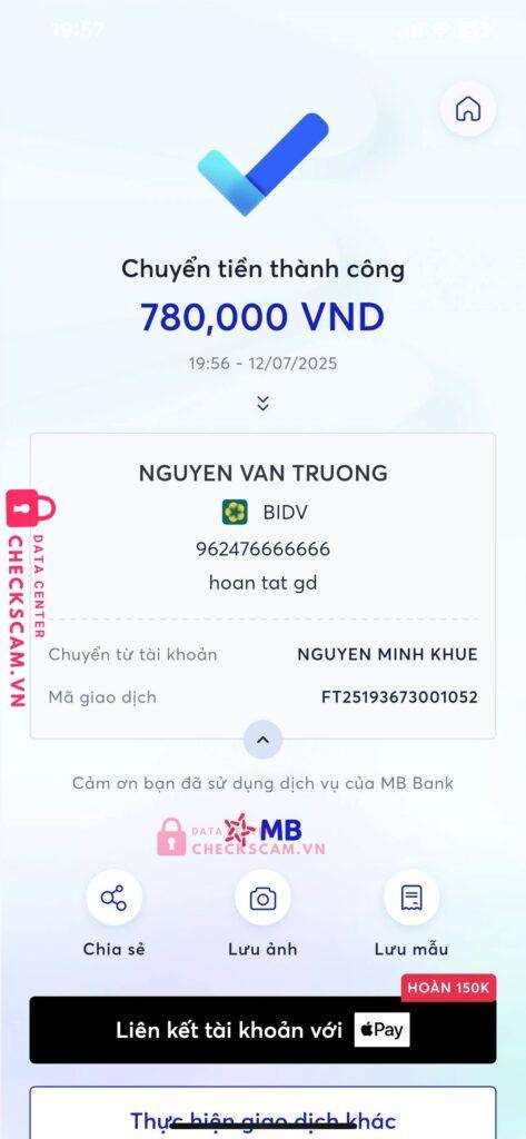 962476666666 NGUYEN TRUONG BIDV bị cảnh báo lừa đảo scam