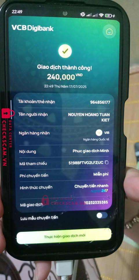 964856177 Nguyen Hoang Tuan Kiet VIB bị cảnh báo lừa đảo scam