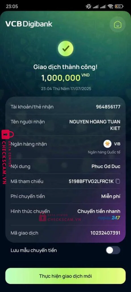 964856177 Nguyen Hoang Tuan Kiet VIB bị cảnh báo lừa đảo scam