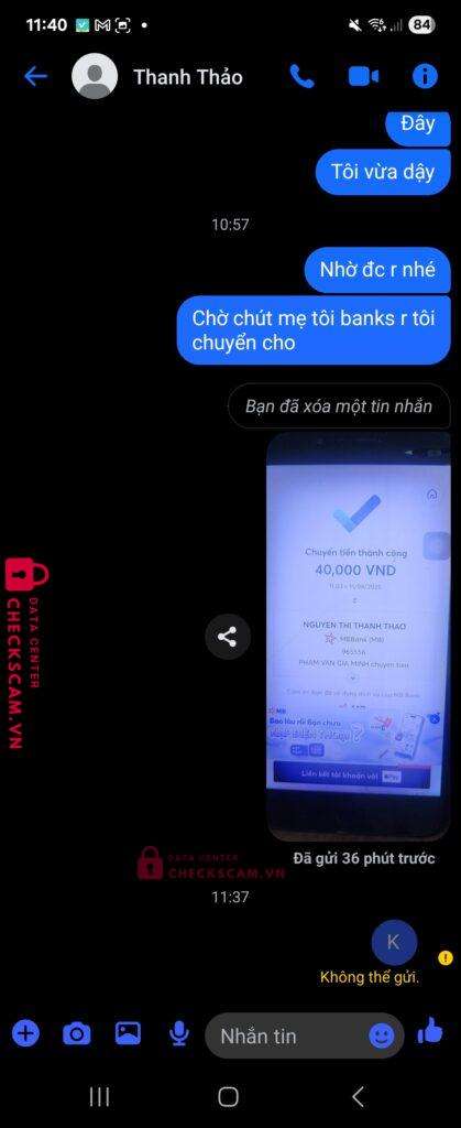 965556 NGUYEN THI THANH THAO MB bị cảnh báo lừa đảo scam