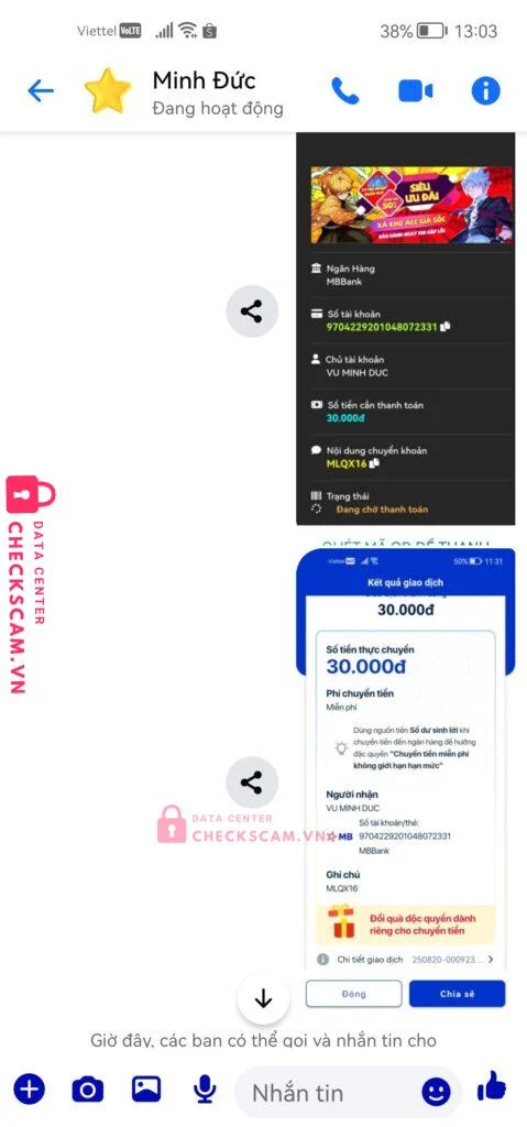 9704229201048072331 VU MINH DUC MB bị cảnh báo lừa đảo scam