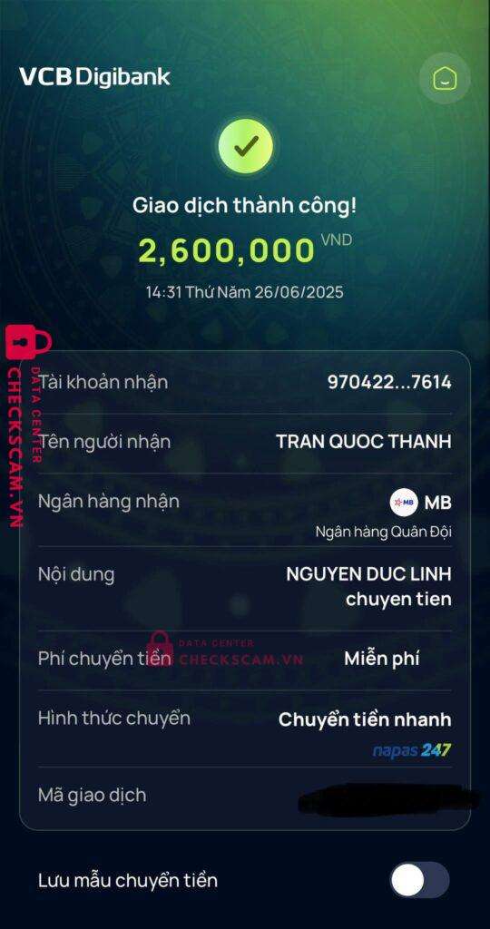 9704229206869587614 TRAN QUOC THANH MB bị cảnh báo lừa đảo scam