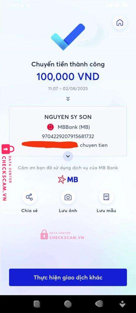 9704229207915681732 NGUYEN SY SON MB BANK bị cảnh báo lừa đảo scam
