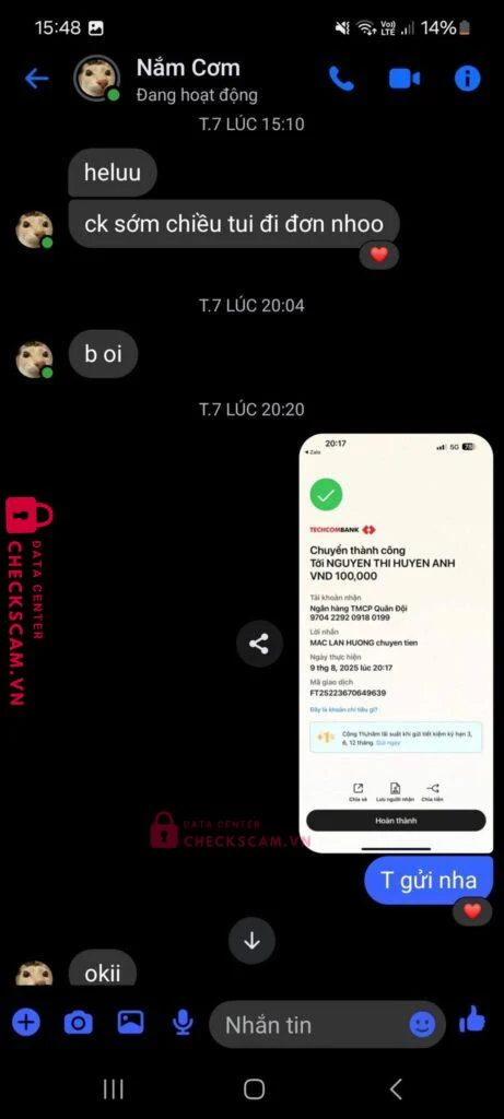 9704229209180199 NGUYEN THI HUYEN ANH MB bị cảnh báo lừa đảo scam