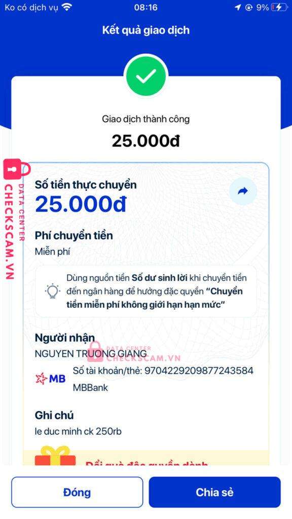 9704229209877243584 NGUYEN TRUONG GIANG MB bị cảnh báo lừa đảo scam