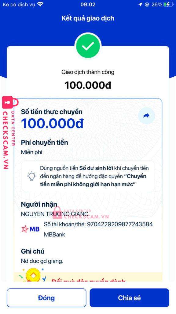 9704229209877243584 NGUYEN TRUONG GIANG MB bị cảnh báo lừa đảo scam