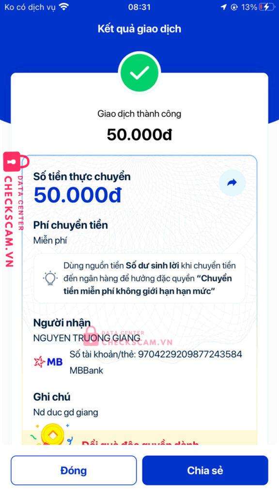9704229209877243584 NGUYEN TRUONG GIANG MB bị cảnh báo lừa đảo scam