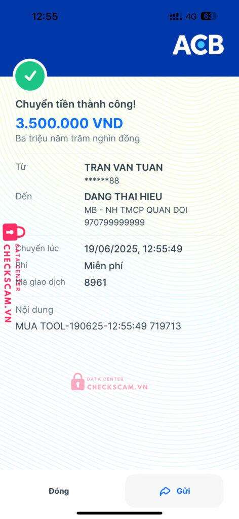 970799999999 DANG THAI HIEU MB bị cảnh báo lừa đảo scam